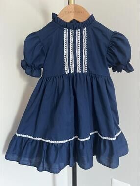 Vintage Disney Winnie the Pooh Navy & White Ribbon Tie Back Dress